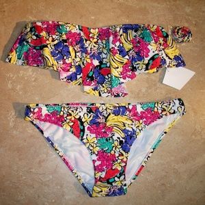 BP Undercover Floral Ruffle Front Bikini M NWOT